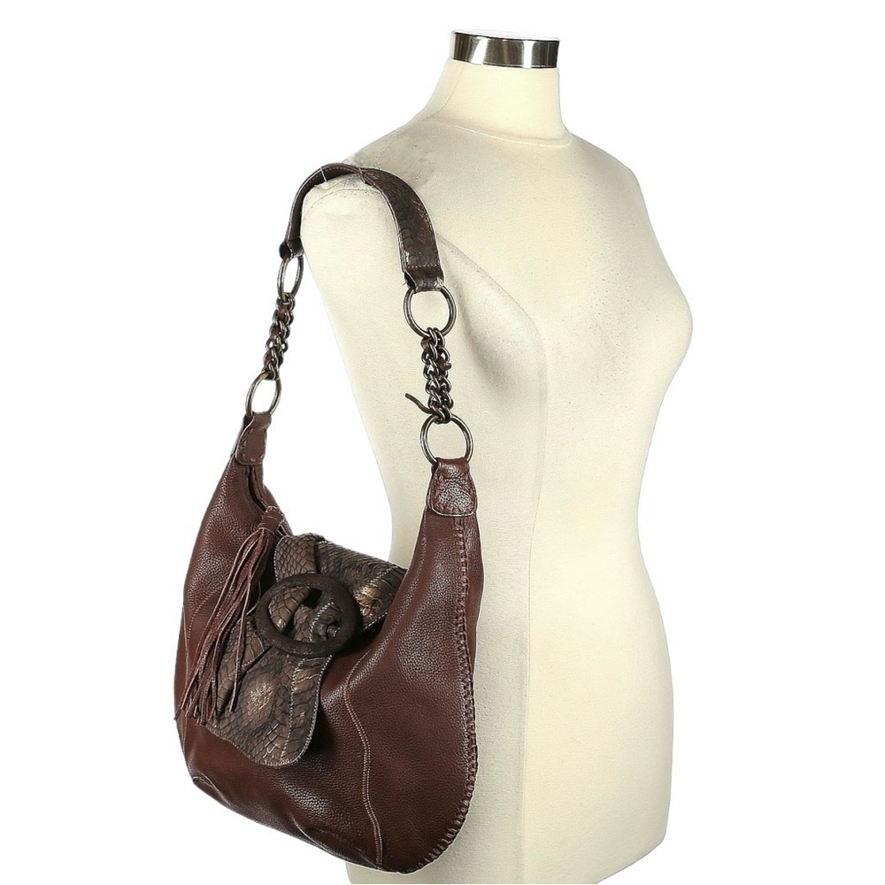Carlos Falchi Chocolate Brown Leather Hobo with Braided Strap